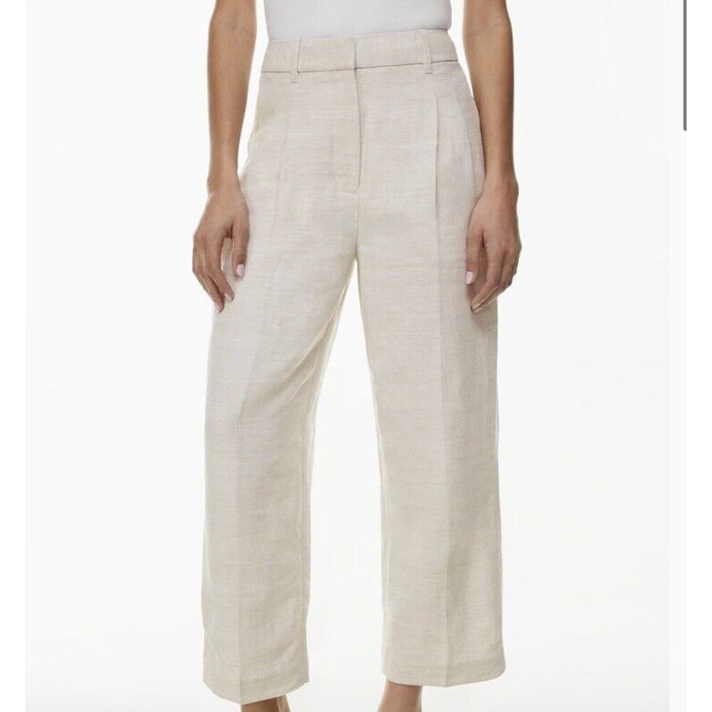 Aritzia Womens The Effortless Pant Linen Cropped Natural Ecru Size 12 $148